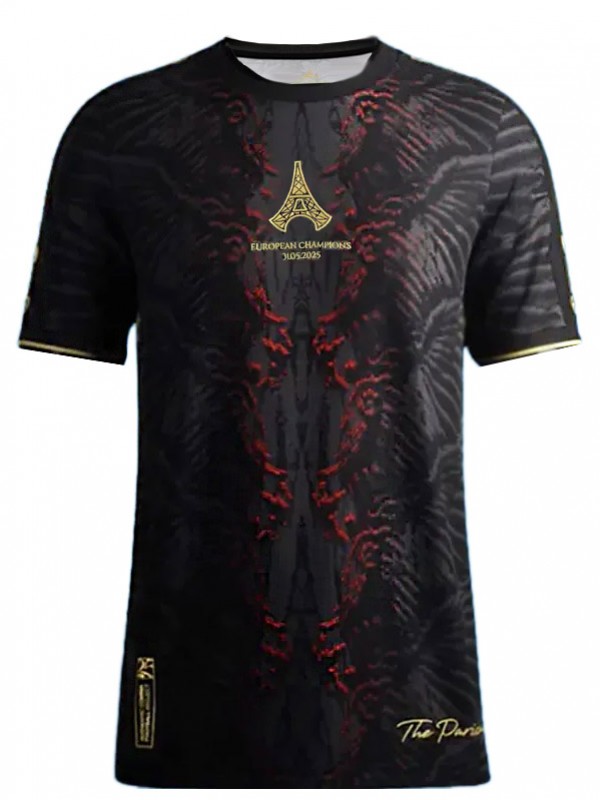 Paris saint-germain maillot spécial d'avant-match des champions d'Europe uniforme de football noir pour adultes vêtements de sport d'entraînement pour homme kit de football haut chemise 2025-2026
